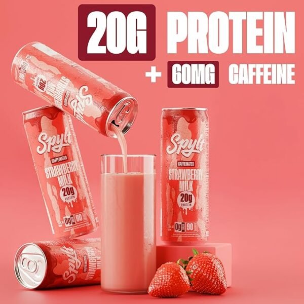 High Protein Strawberry Milk with Caffeine – 12 Pack - Image 3