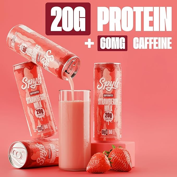 High Protein Strawberry Milk with Caffeine – 12 Pack - Image 3