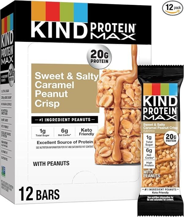KIND Protein MAX Bars – Caramel Peanut Crisp – 12 Count