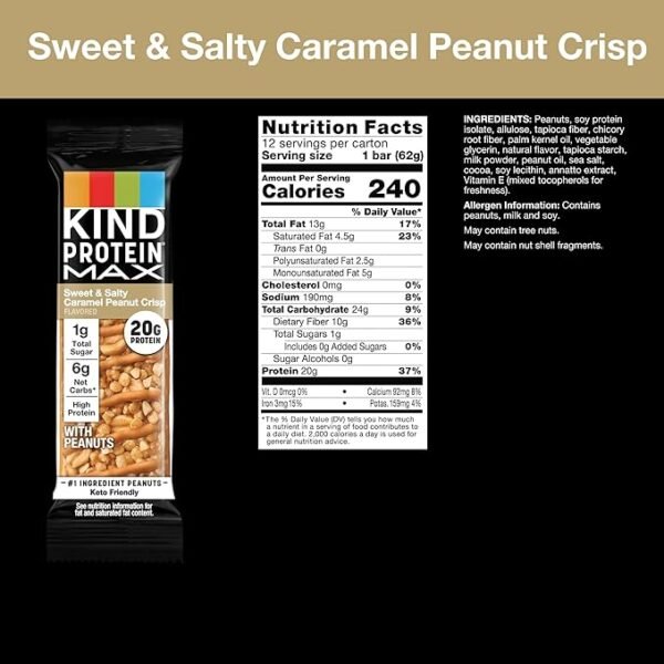 KIND Protein MAX Bars – Caramel Peanut Crisp – 12 Count - Image 2