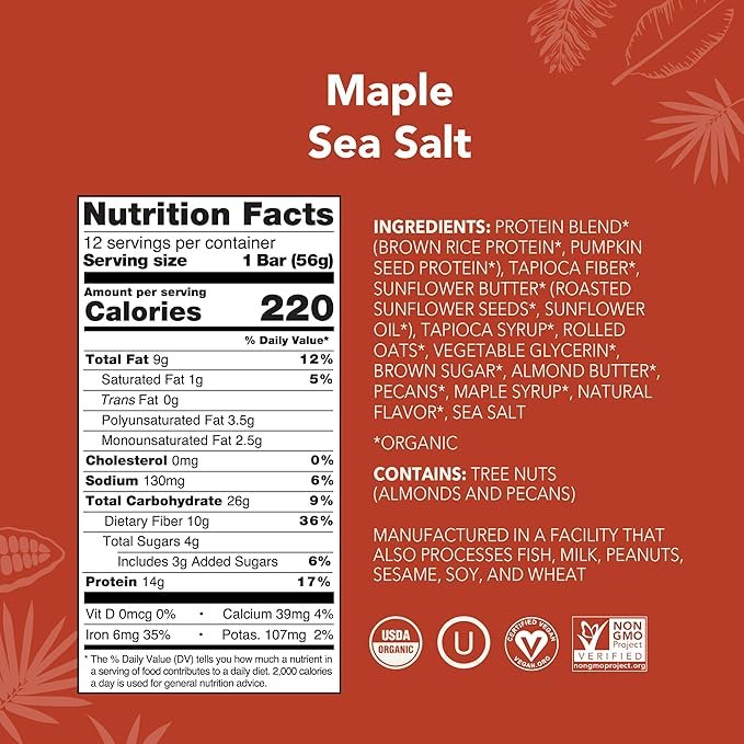 Aloha Maple Sea Salt Protein Bar, 12 Pack - Image 2